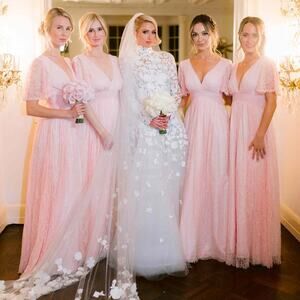 Alice + Olivia Charlsie Smocked Lace Maxi Dress Pink size 4 NWT